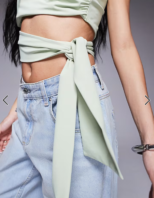 ASOS DESIGN clean one shoulder tie side top in pistachio