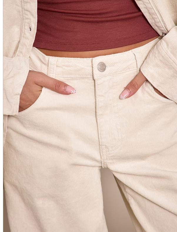 Prettylittlething Ecru Cord Wide Leg Jeans