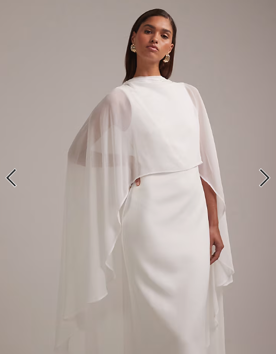 ASOS DESIGN cape detail maxi wedding dress in ivory