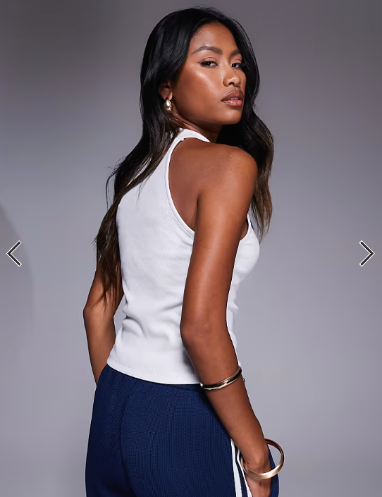 ASOS DESIGN rib racer neck top in white