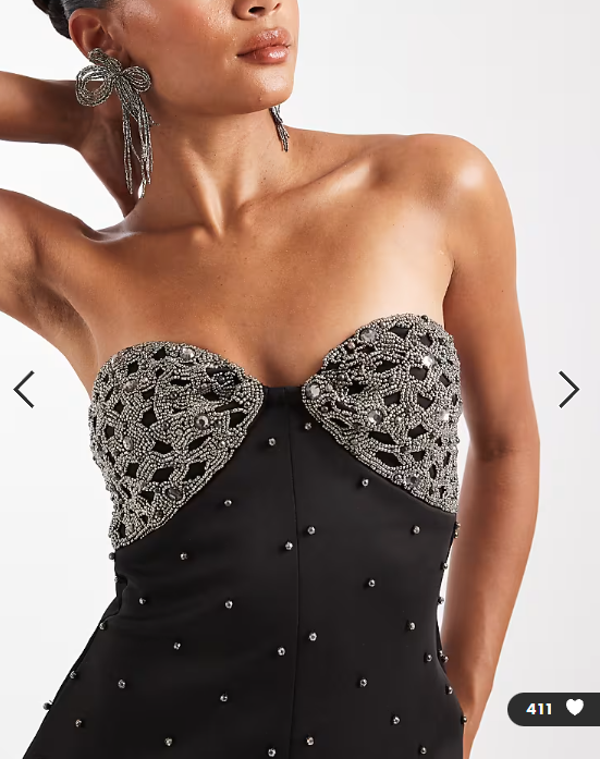 ASOS DESIGN embellished bandeau studded mini dress in black