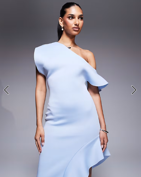ASOS DESIGN fallen shoulder with frill split detail maxi dress in light blue