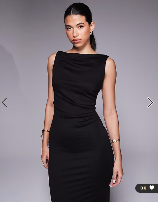 ASOS DESIGN slash neck ponte midi dress with ruched side detail in black