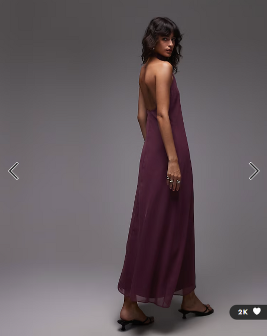 ASOS DESIGN chiffon high neck halter maxi dress in plum