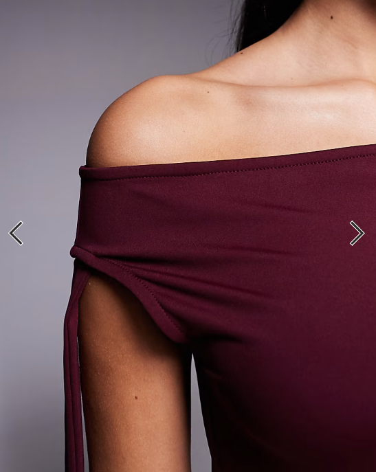 The Frolic exclusive slinky asymmetric shoulder tie detail bodycon maxi dress in burgundy