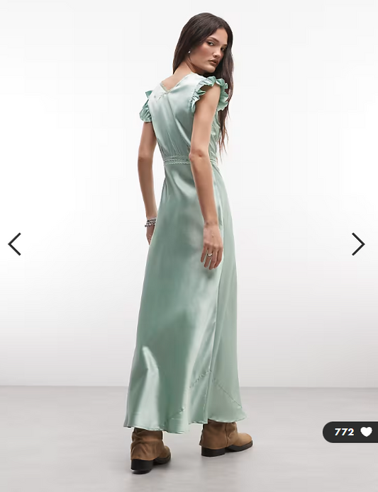 Reclaimed Vintage maxi tea dress with lace inserts and pintucks in sage green