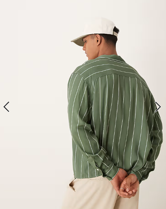 ASOS DESIGN oversized boxy revere shirt in green stripe