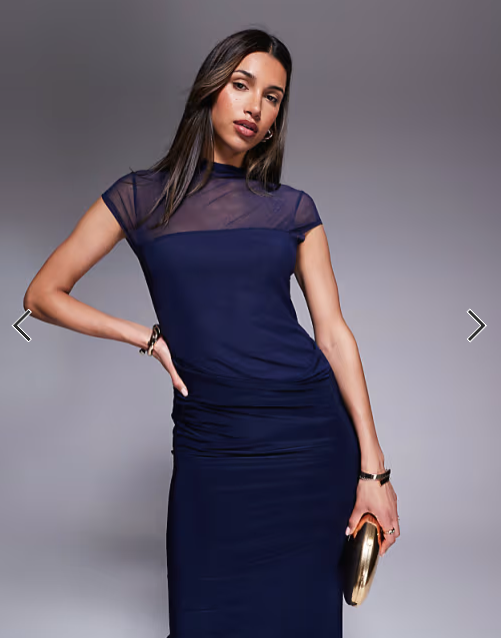 ASOS DESIGN maxi dress with cowl skirt detail and layered bodice in navy