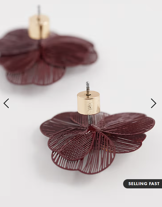 ASOS DESIGN small stud earrings with mini wire-floral design in Burgundy