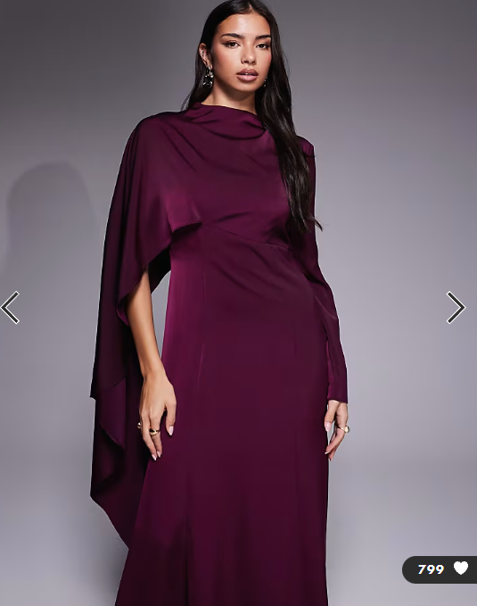 ASOS DESIGN asymmetric cape detail long sleeve maxi dress in plum