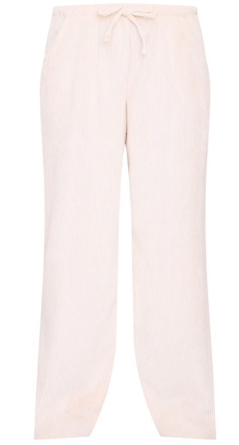 Cream Cord Low Rise Drawstring Wide Leg Trousers