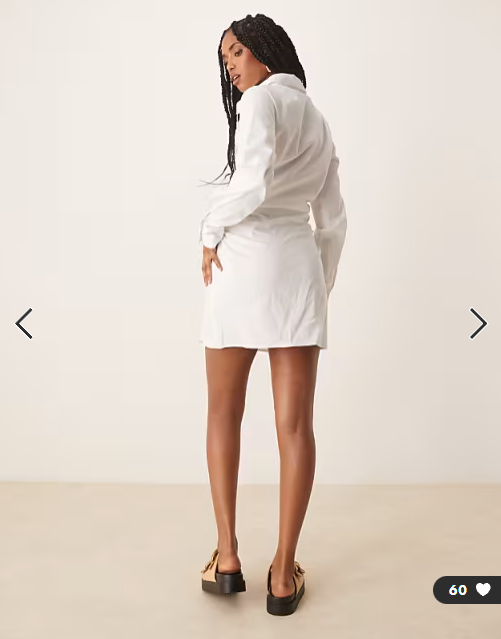 ASOS DESIGN cotton ruched waist shirt mini dress with flared sleeve in white
