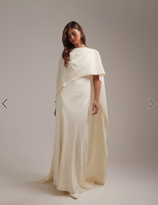 ASOS DESIGN cape overlay low back maxi wedding dress in ivory