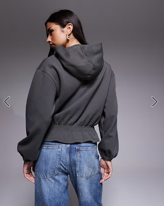 ASOS DESIGN interlock hoodie with cinched waist in charcoal