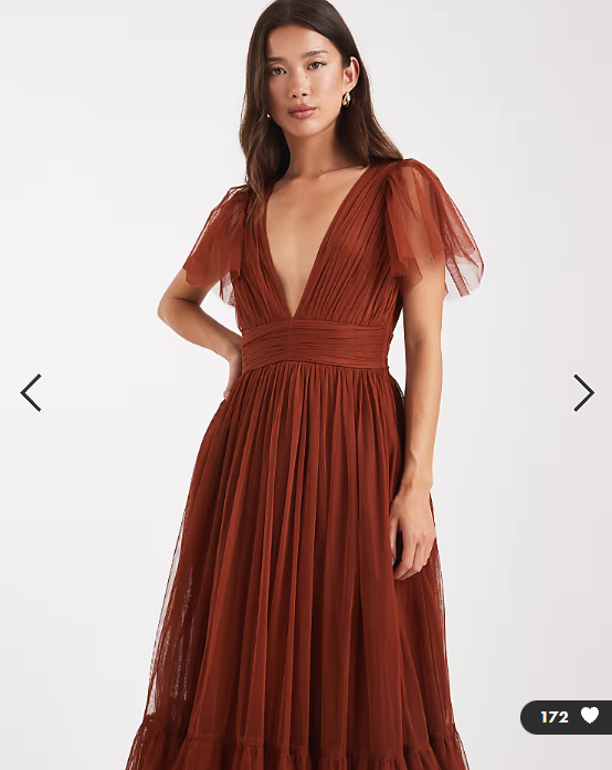 Lace & Beads Bridesmaid Madison flutter sleeve maxi dress in rust
