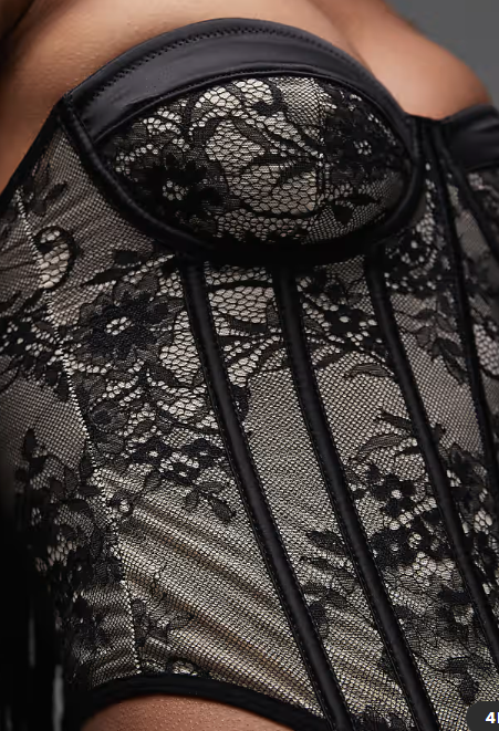ASOS DESIGN lace mix detail cupped corset top with boning in black