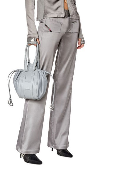 Diesel - Women Flared Pants in Shiny Stretch Satin - P -Stell - Grey