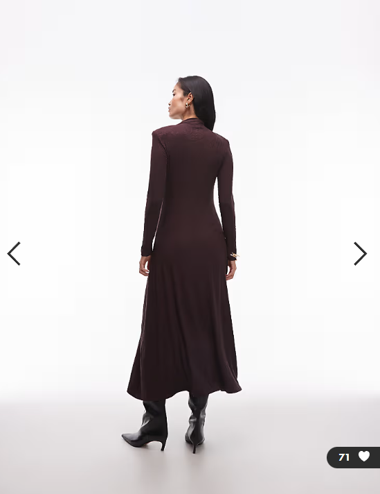 & Other Stories jersey second skin long sleeve maxi dress in brown jacquard