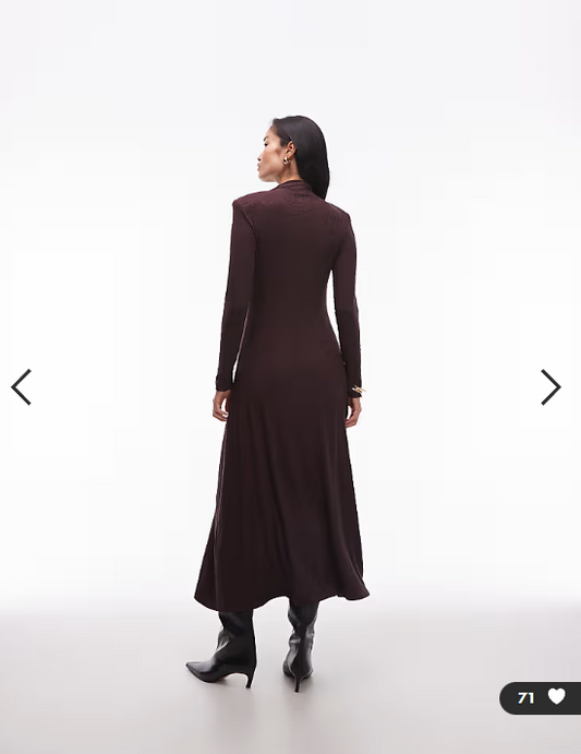& Other Stories jersey second skin long sleeve maxi dress in brown jacquard