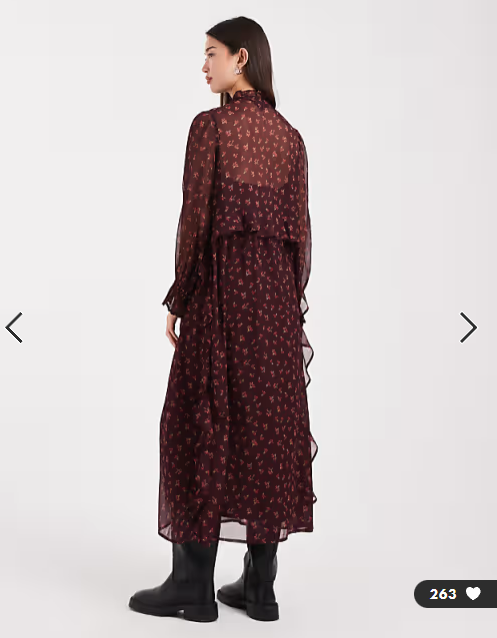 Wednesday's Girl high neck floaty midaxi dress in floral plum print
