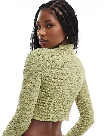 Loavies textured long sleeve top with flared cuffs in olive