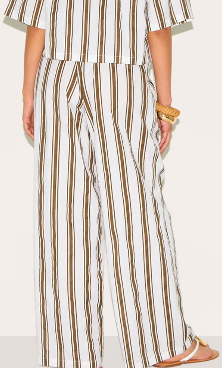 Plt - Petite Beige Linen Look Striped Wide Leg Trousers