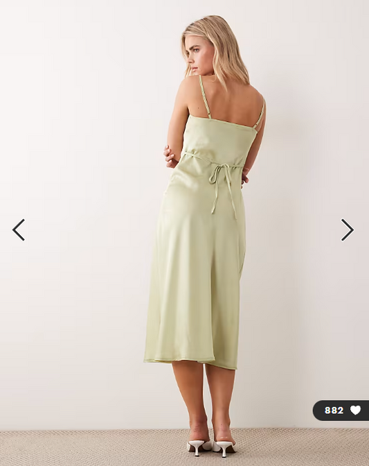 New Look Petite satin cowl neck midi dress in sage green
