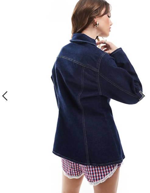 ONLY contrast stitch fitted denim jacket in dark blue