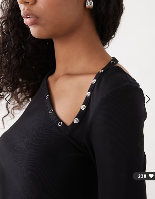 Weekday asymmetric snap button detailing long sleeve top in black