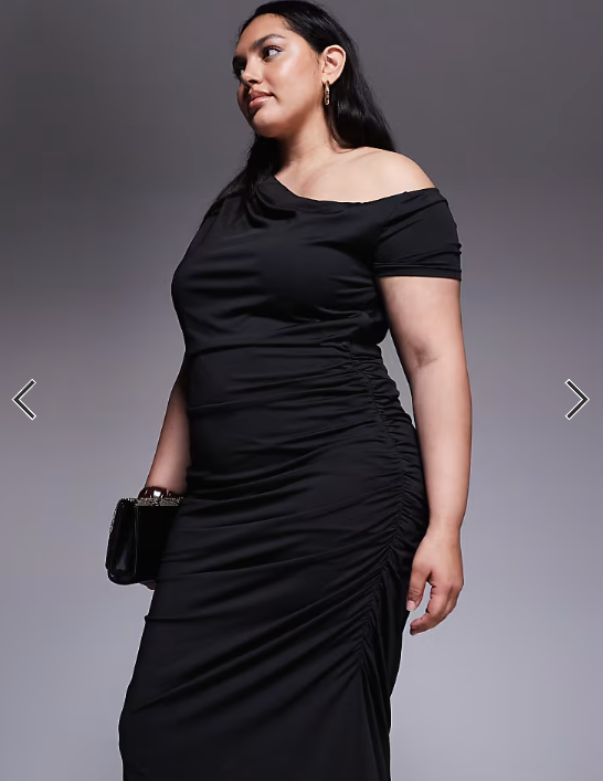 Renee Studio double sculpted slinky asymmetric shoulder ruched drape detail maxi dress in black