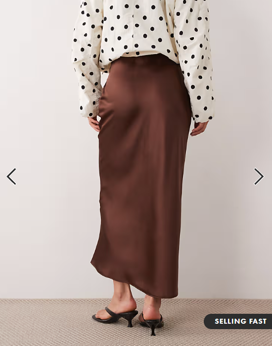 New Look satin bias midi skirt in brown