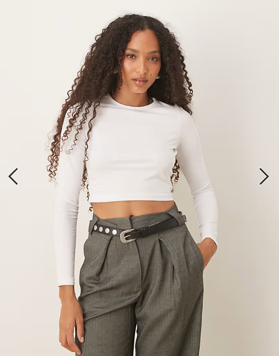 ASOS DESIGN fitted crop t-shirt with long sleeve in white