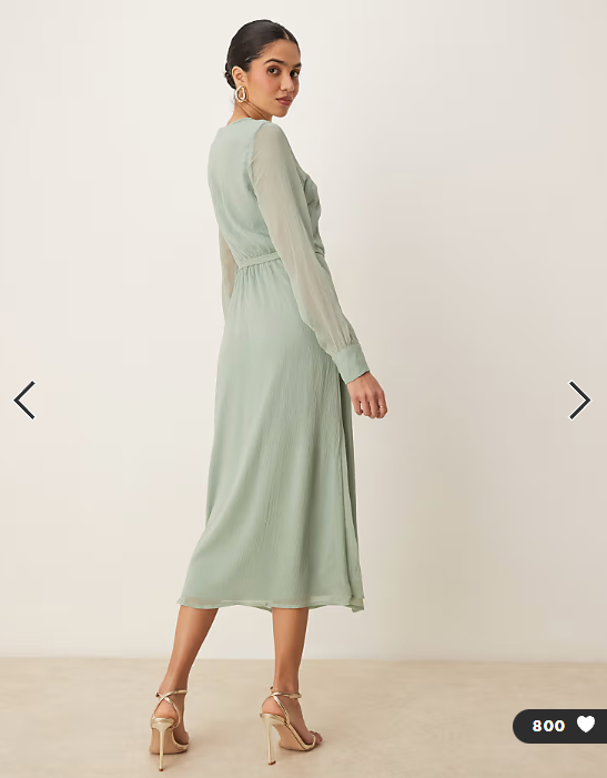 Vila longsleeve v-neck midi dress in sage green