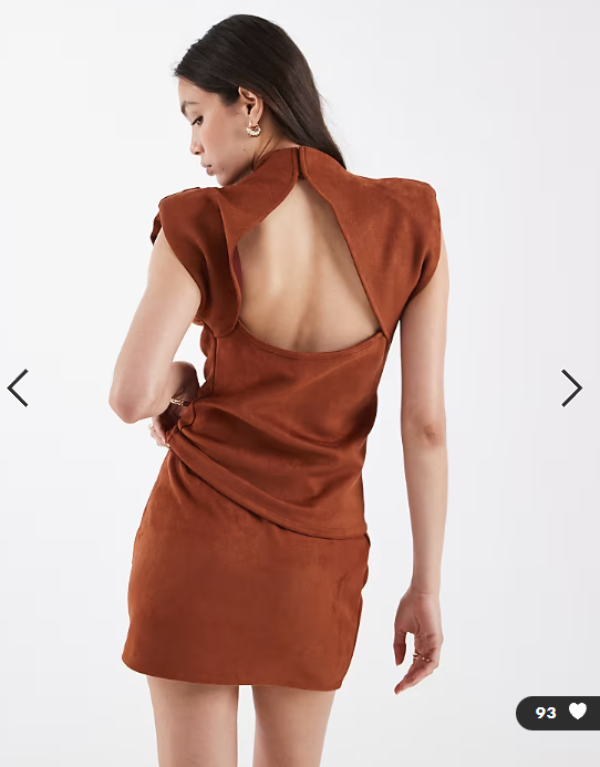 ASOS DESIGN faux suede short sleeve top co-ord with open back detail in tan