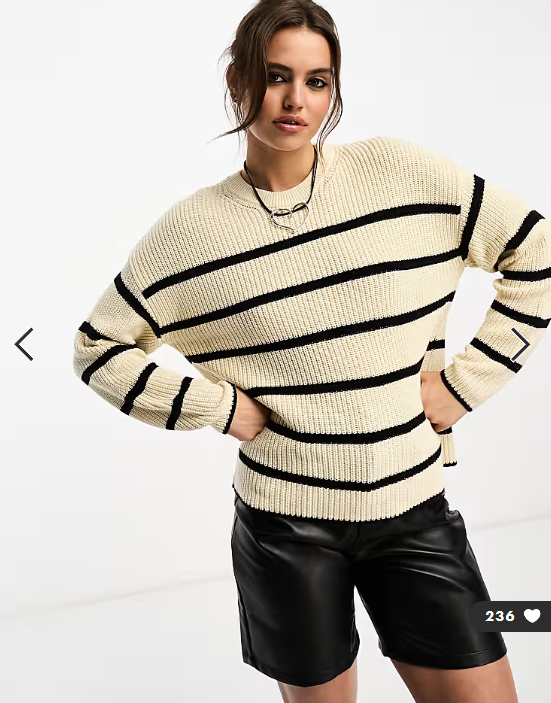 ONLY ribbed knit jumper in cream and black stripe