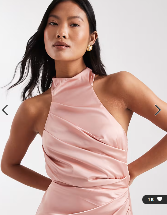 TFNC Petite Bridesmaid satin halter neck wrap skirt maxi dress in pink