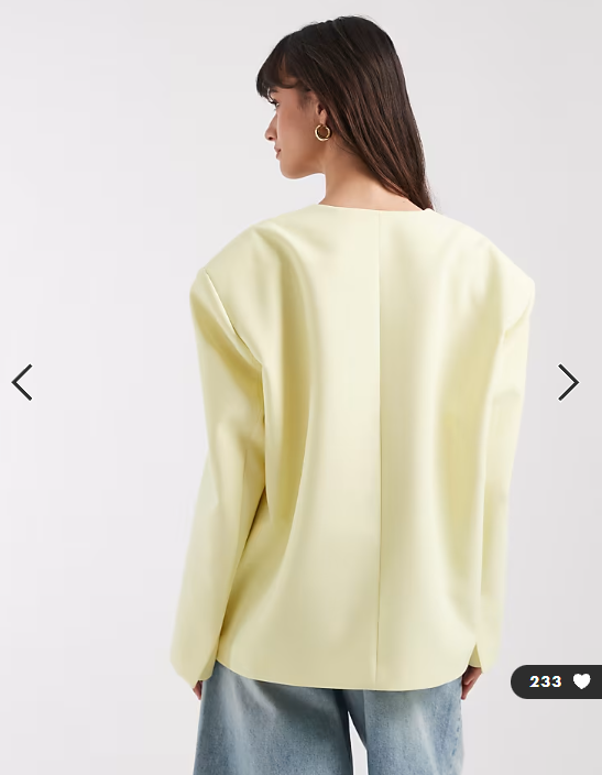 ASOS DESIGN oversized collarless blazer with trim in yellow