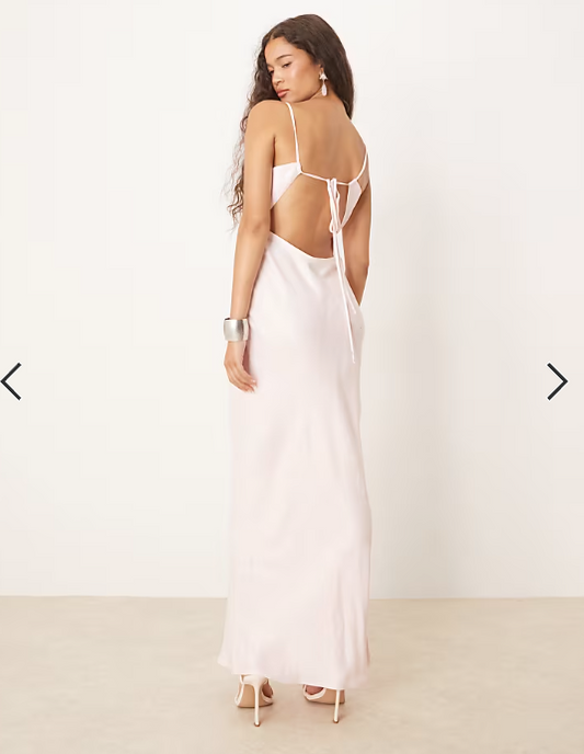 ASOS DESIGN satin tie back maxi dress in light pink