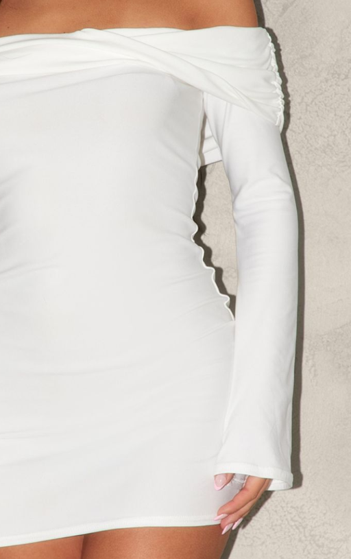 Plt - Cream Soft Touch Twist Bardot Bodycon Dress