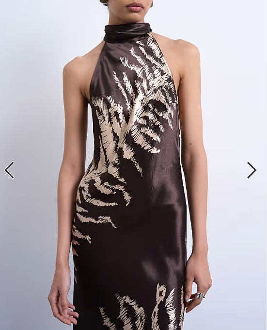 Topshop tie neck halter maxi dress in zebra print