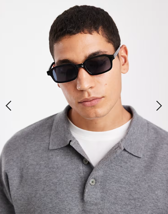 ASOS DESIGN slim rectangle sunglasses in black with smoke lens