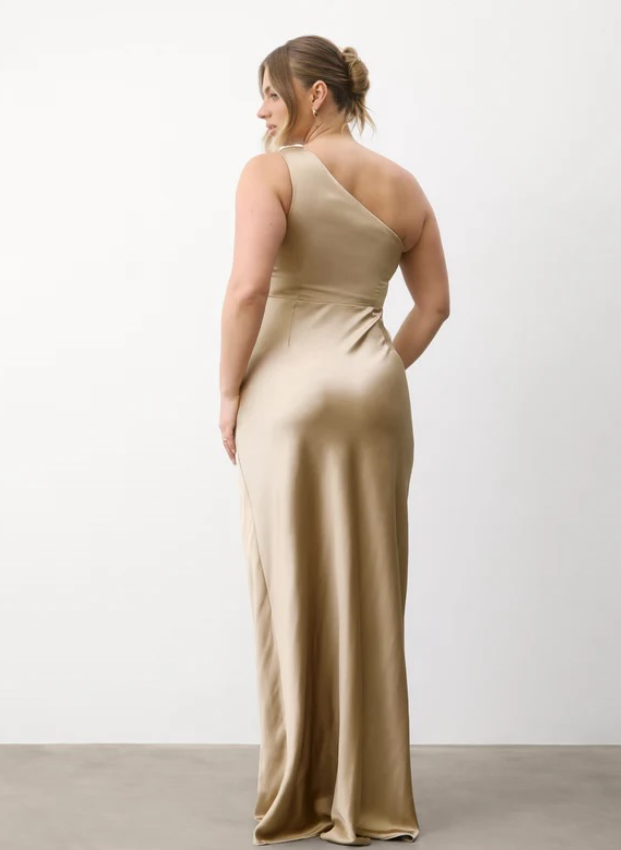 Six Stories - alex - One Shoulder Satin Bridesmaid Dress - Champagne