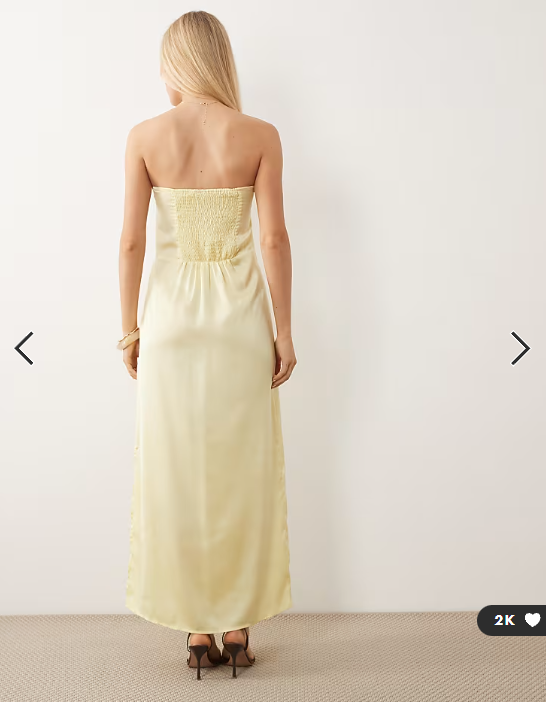 Pieces bandeau maxi satin dress in pale banana