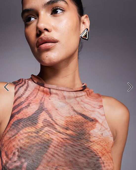 ASOS DESIGN mix & match sheer mesh high cowl neck tank top in orange abstract print