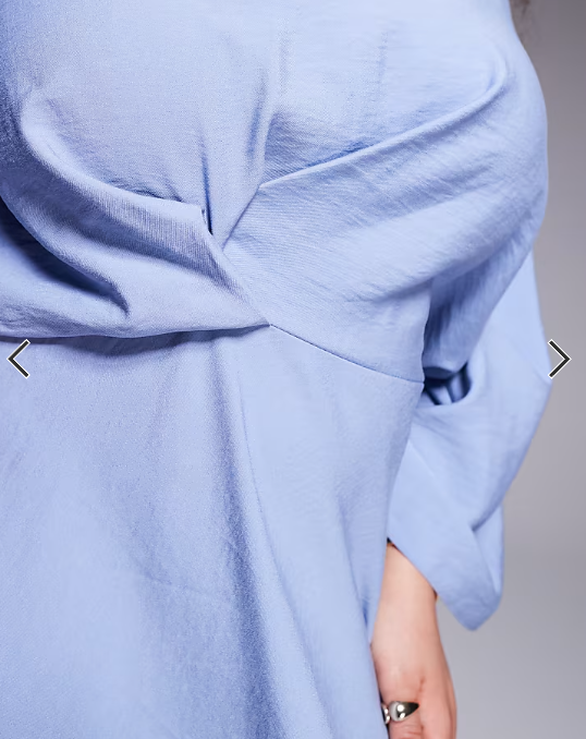 ASOS DESIGN Curve long sleeve tucked waist bias satin maxi dress in stonewash blue