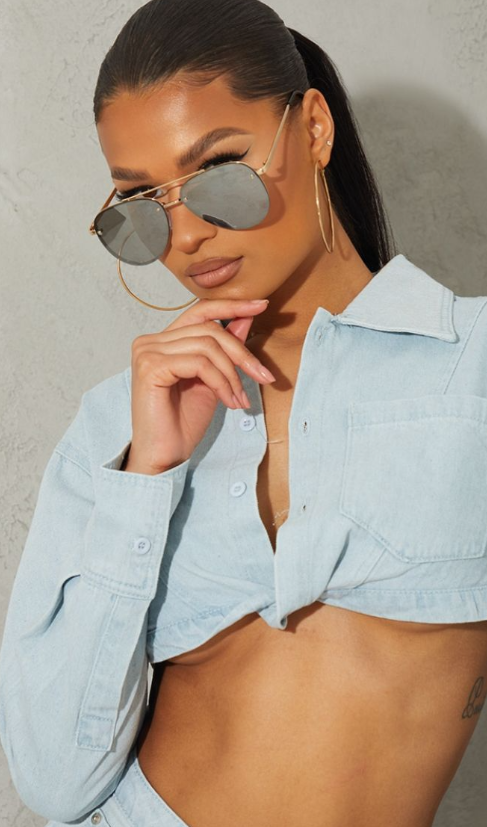 Silver Mirrored Aviator Sunglasses