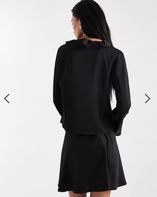 ONLY satin tie front top co-ord in black