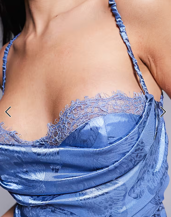 Rare London satin ruched bust open strappy back maxi dress in blue butterfly print