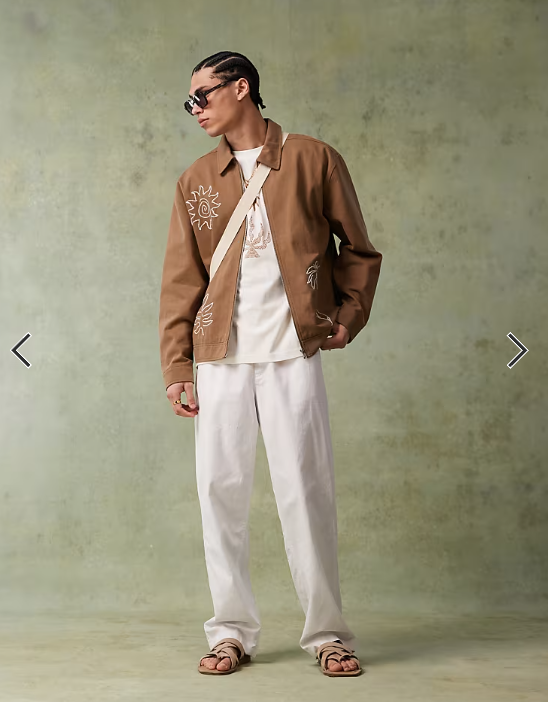 ASOS DESIGN baggy linen blend trousers in white