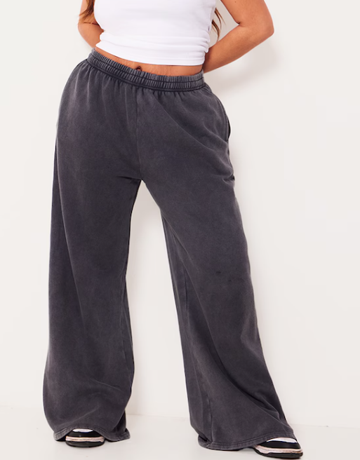 Plus Charcoal Oversized Wide Leg Washed Joggers